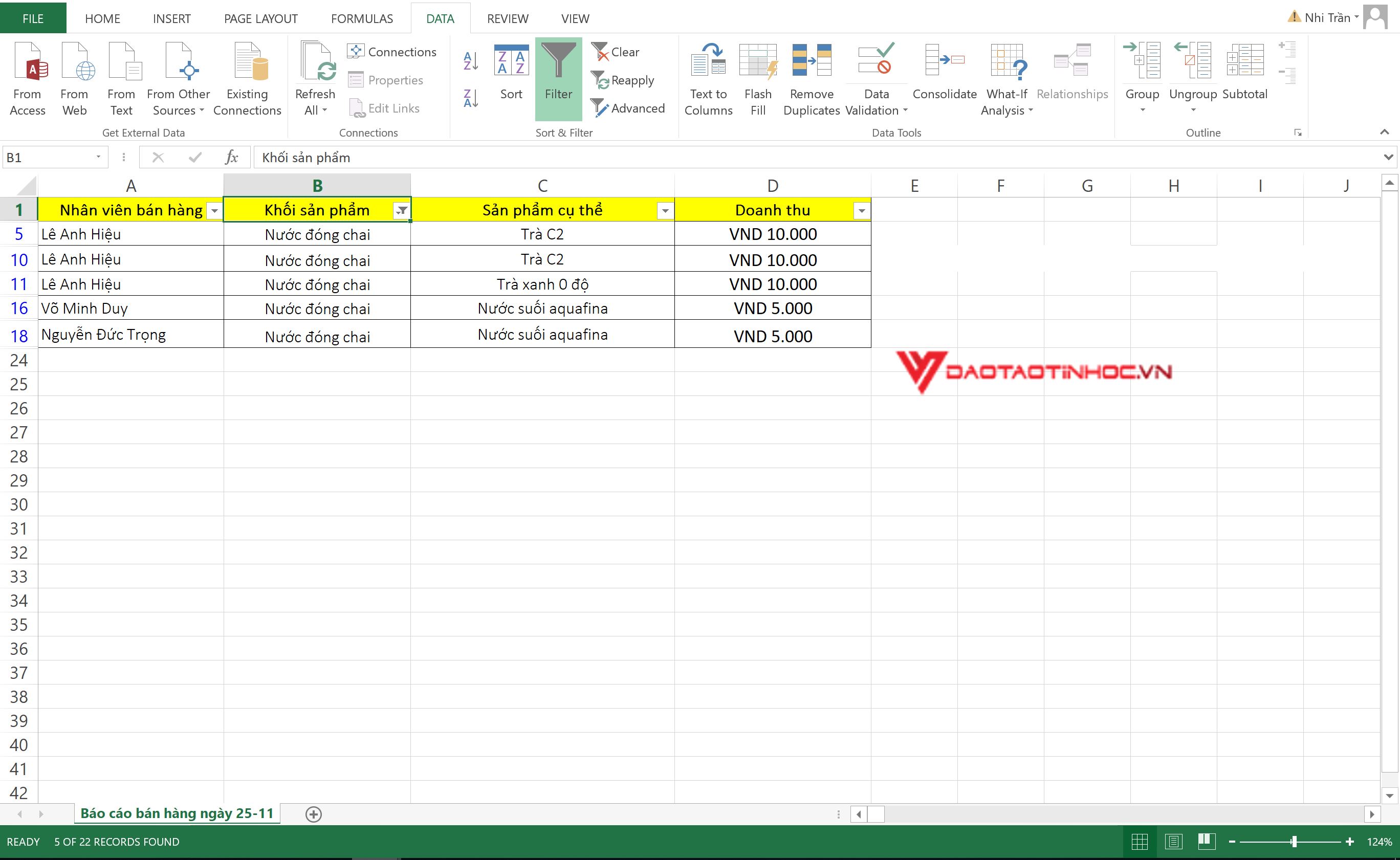 cách sử dụng lọc trong excel
