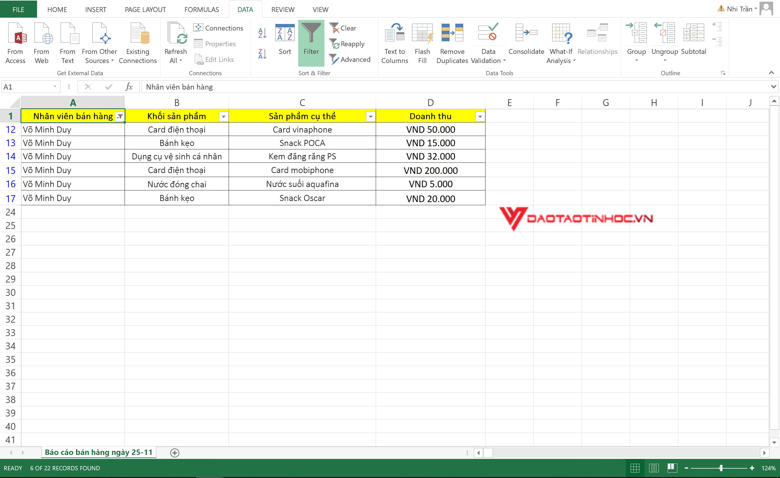 cách sử dụng lọc trong excel