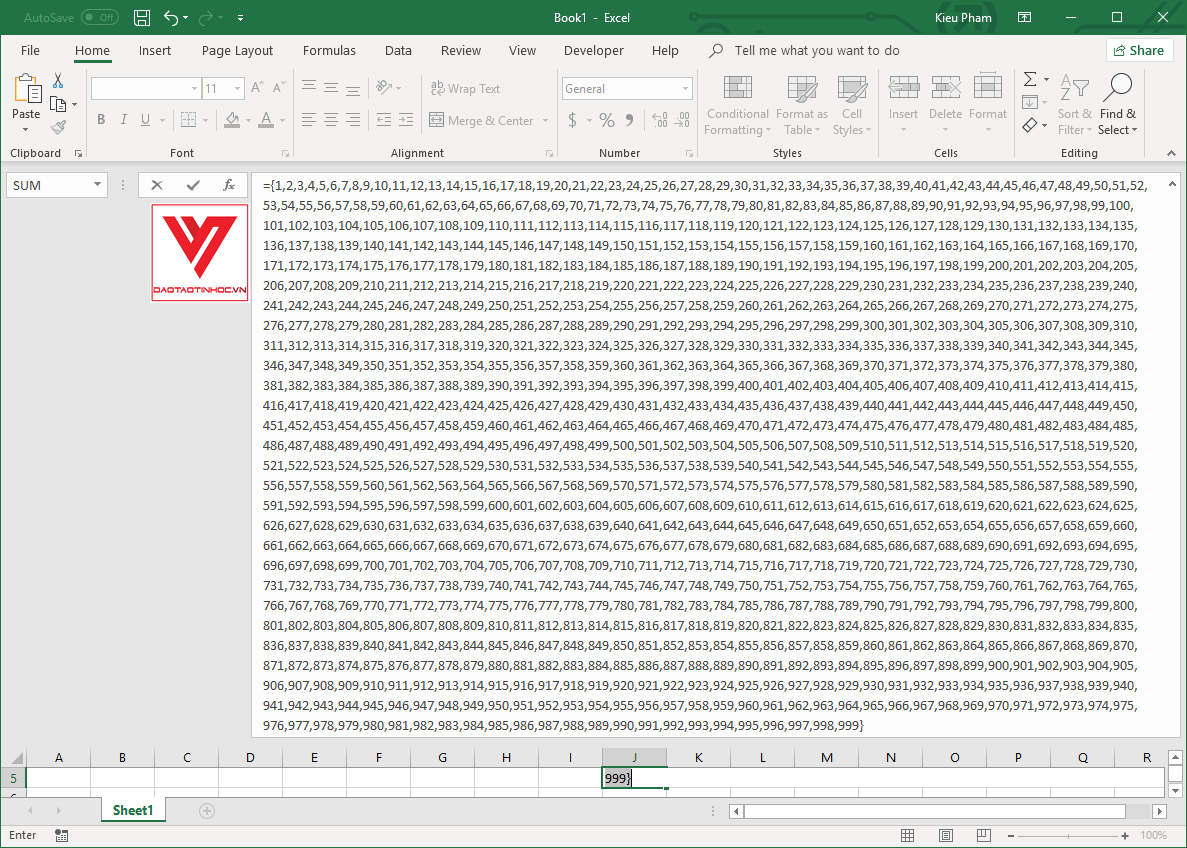 Tạo dãy số liên tục nhanh nhất trên Excel 2