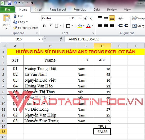 Hướng dẫn sử dụng hàm AND trong Excel