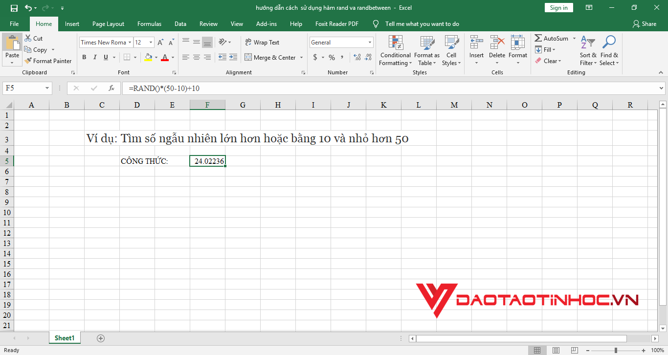 ví dụ minh họa hàm rand cơ bản trong excel