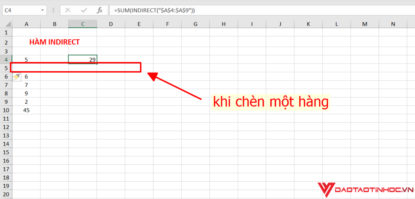 hàm INDIRECT trong excel