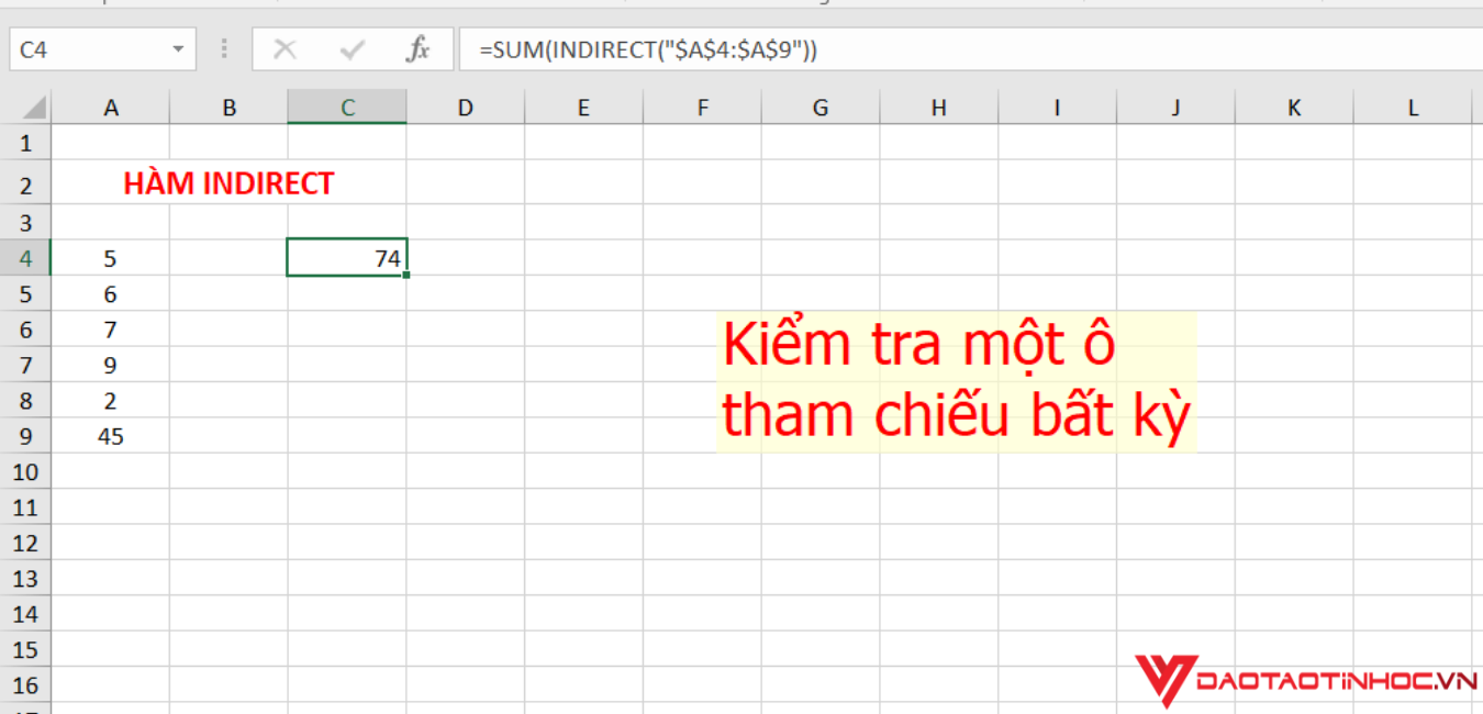 hàm INDIRECT trong excel