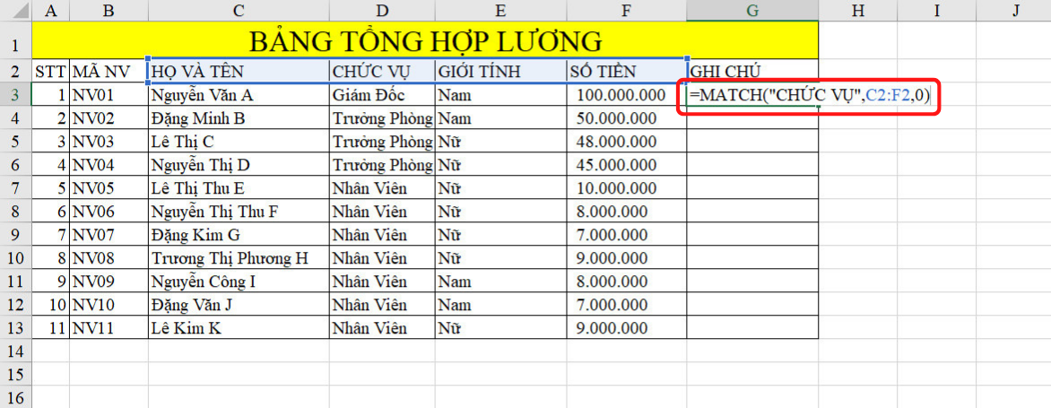 hàm index trong excel 10