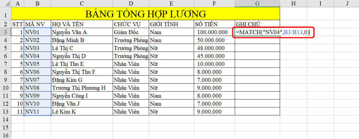 hàm index trong excel 8