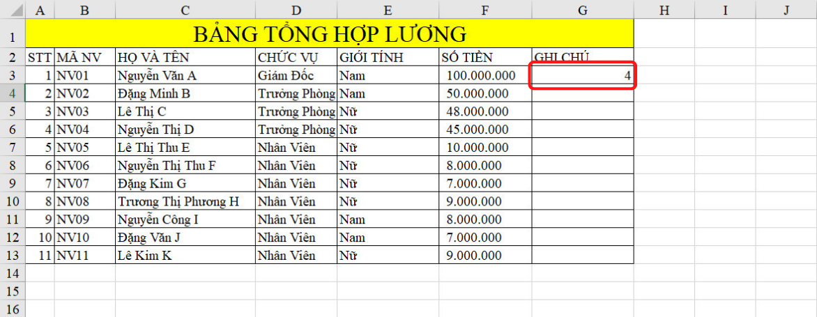 hàm index trong excel 9