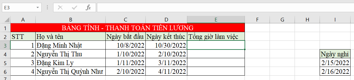 hàm networkdays trong excel 10