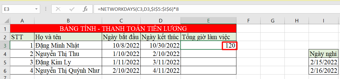 hàm networkdays trong excel 13
