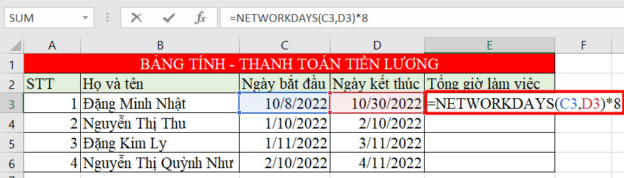 hàm networkdays trong excel 6