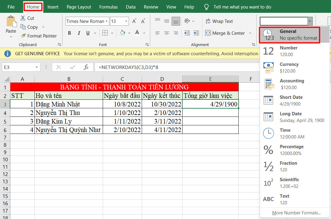 hàm networkdays trong excel 7