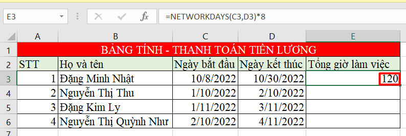 hàm networkdays trong excel 8