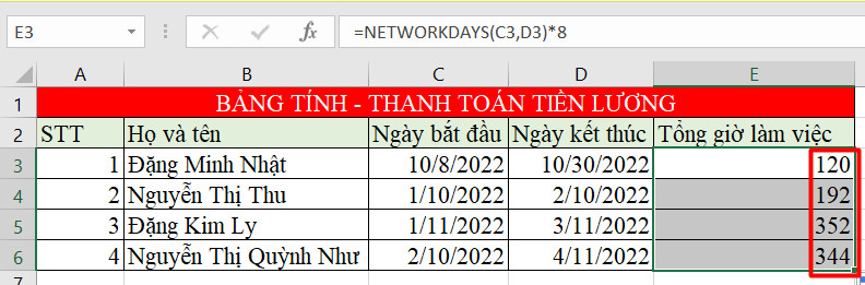 hàm networkdays trong excel 9
