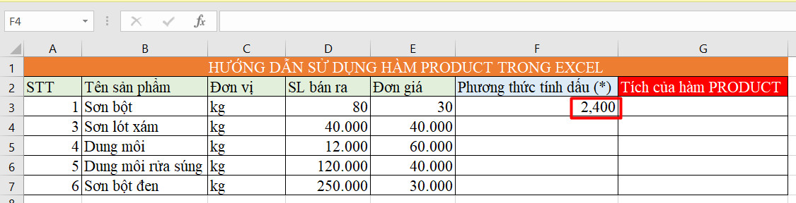 hàm product trong excel 6