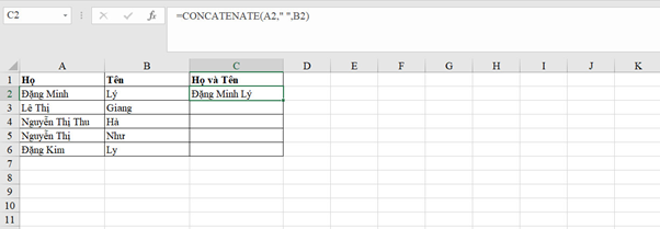 hàm concatenate trong excel