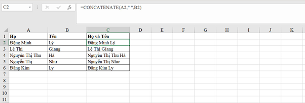 hàm concatenate trong excel