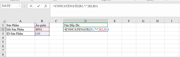 hàm concatenate trong excel