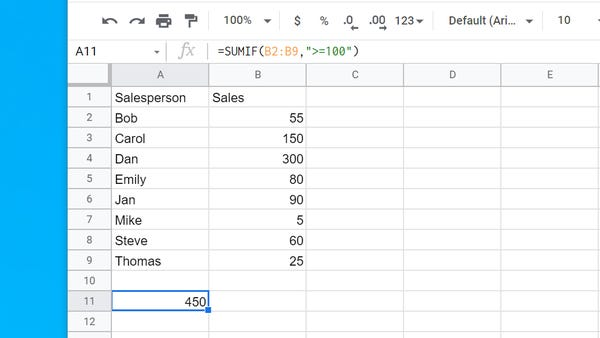 hàm sumif trong google sheet