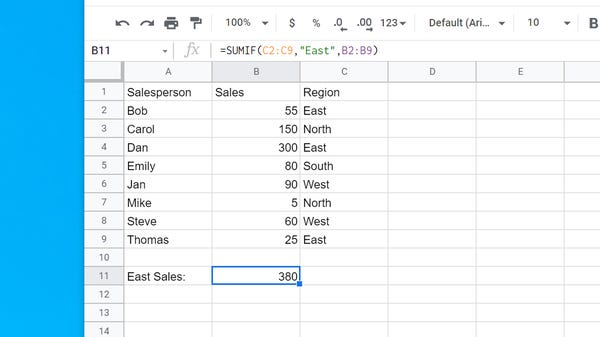 hàm sumif trong google sheet