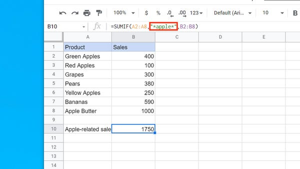 hàm sumif trong google sheet