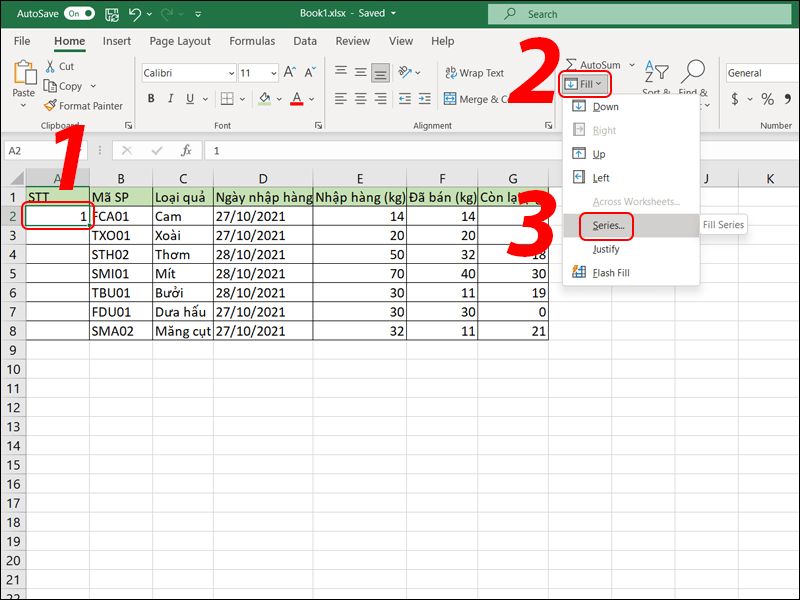 Thao tác với công cụ fill series để đánh số thứ tự trong excel