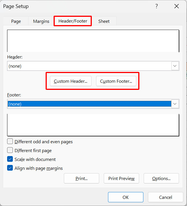 Chọn vị trí chèn số trang trong excel