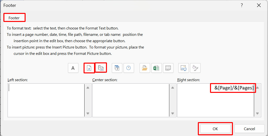 Cách đánh số trang ½ trong Excel