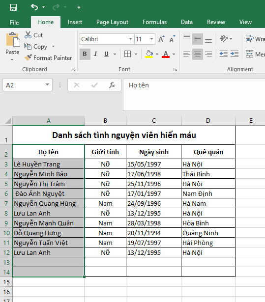 Tô đen vùng cần tìm dữ liệu trùng trong excel