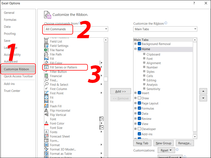 Hộp thoại excel options
