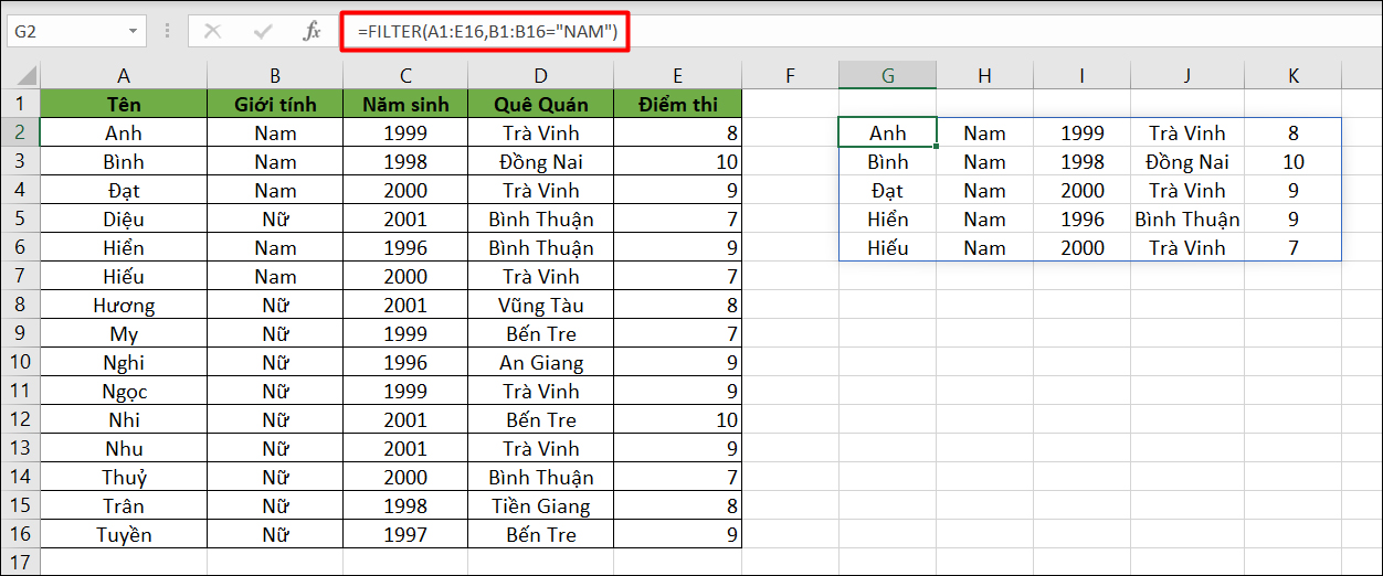 Cách dùng hàm lọc dữ liệu có điều kiện trong Excel