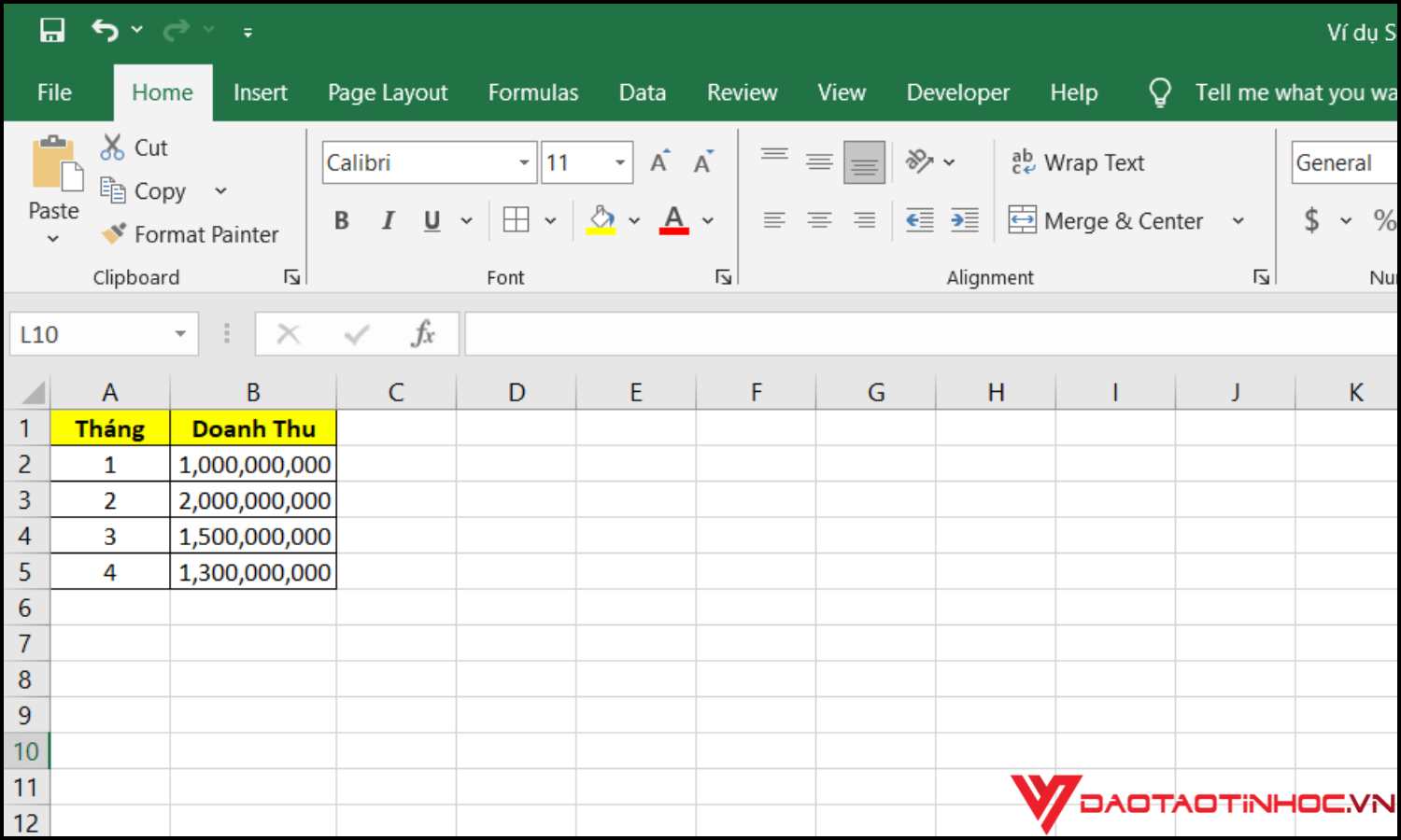 Cách vẽ biểu đồ trong Excel bước 1