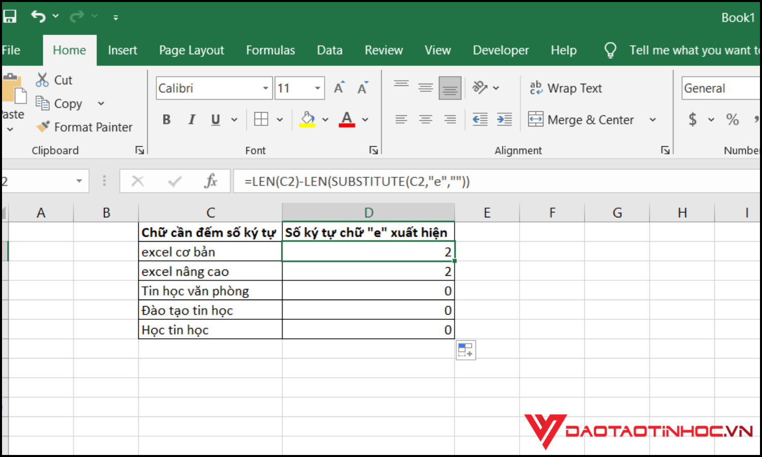 Đếm số lần xuất hiện ký tự cụ thể trong Excel