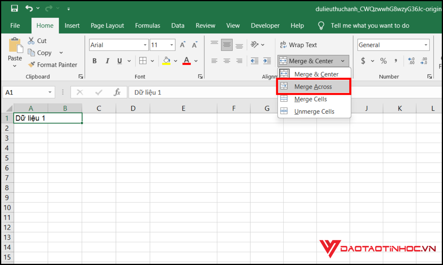 Cách gộp hàng, gộp dòng bằng Merge Across