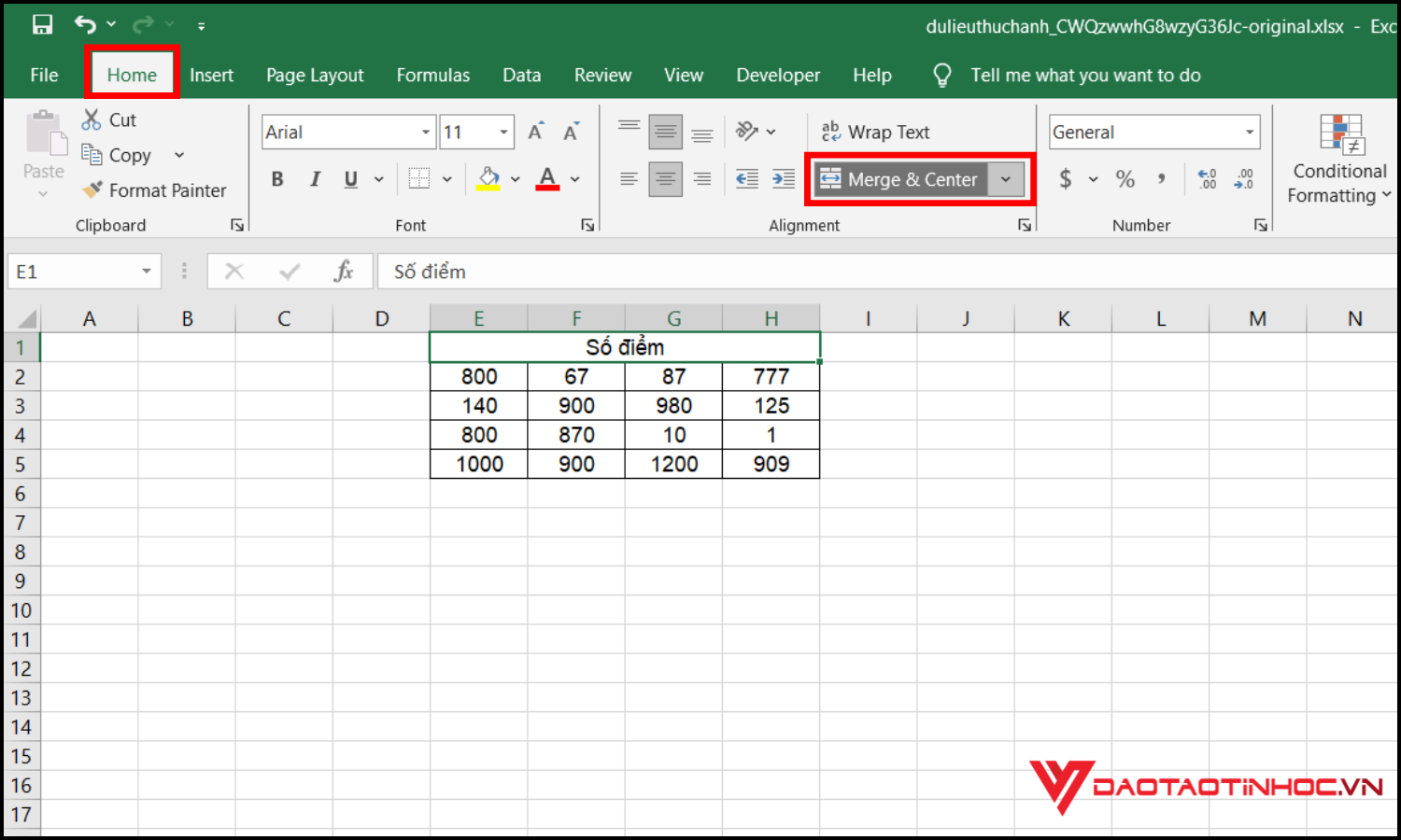 Cách gộp ô trong Excel bằng Merge & Center