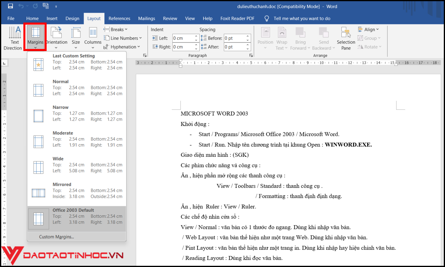 Cách căn lề trong word bước 3