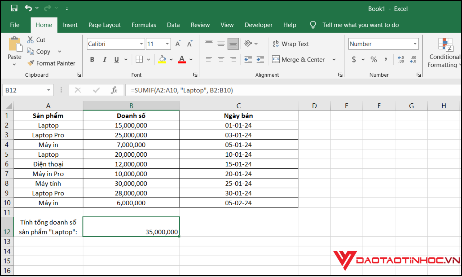 Cách sử dụng hàm SUMIF trong Excel với các điều kiện khác nhau 2