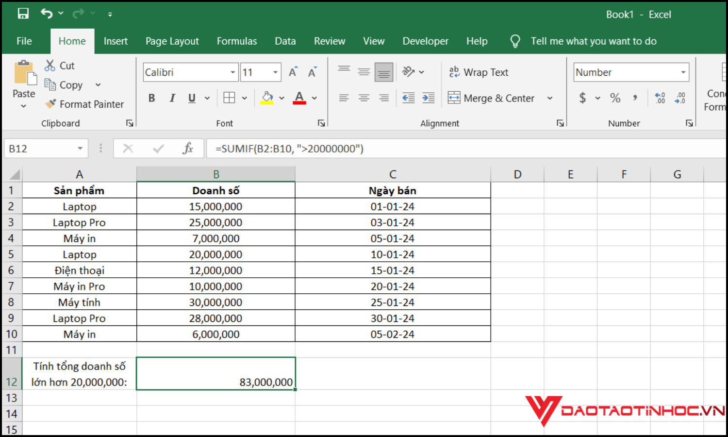 Cách sử dụng hàm SUMIF trong Excel với các điều kiện khác nhau 3