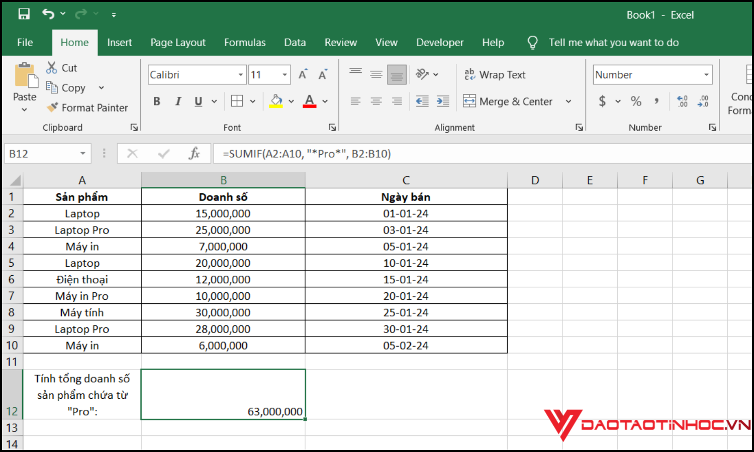 Cách sử dụng hàm SUMIF trong Excel với các điều kiện khác nhau 4