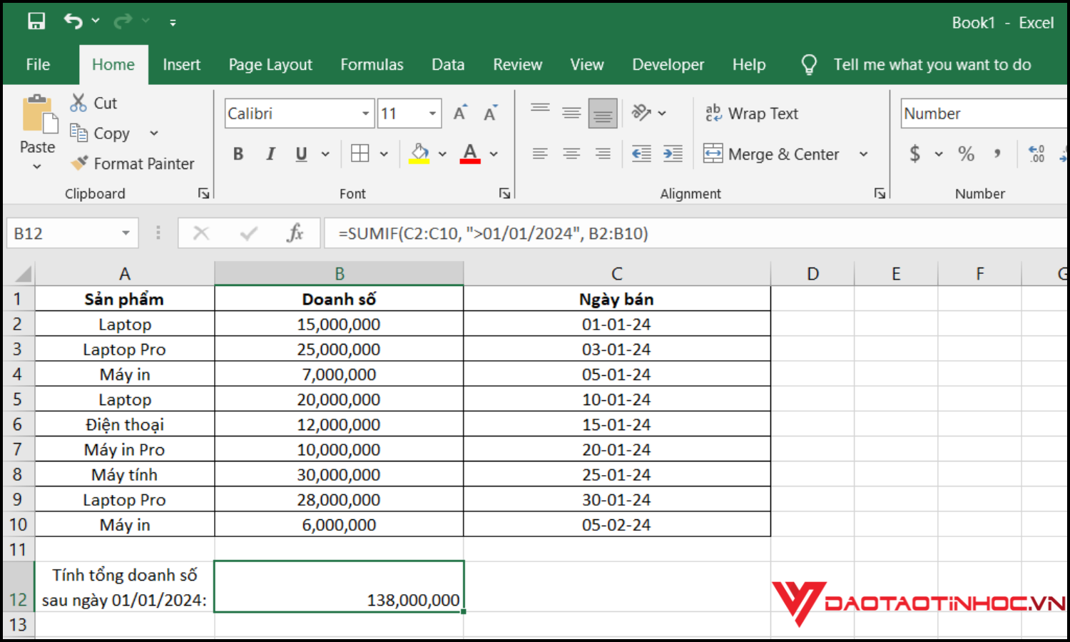 Cách sử dụng hàm SUMIF trong Excel với các điều kiện khác nhau 5