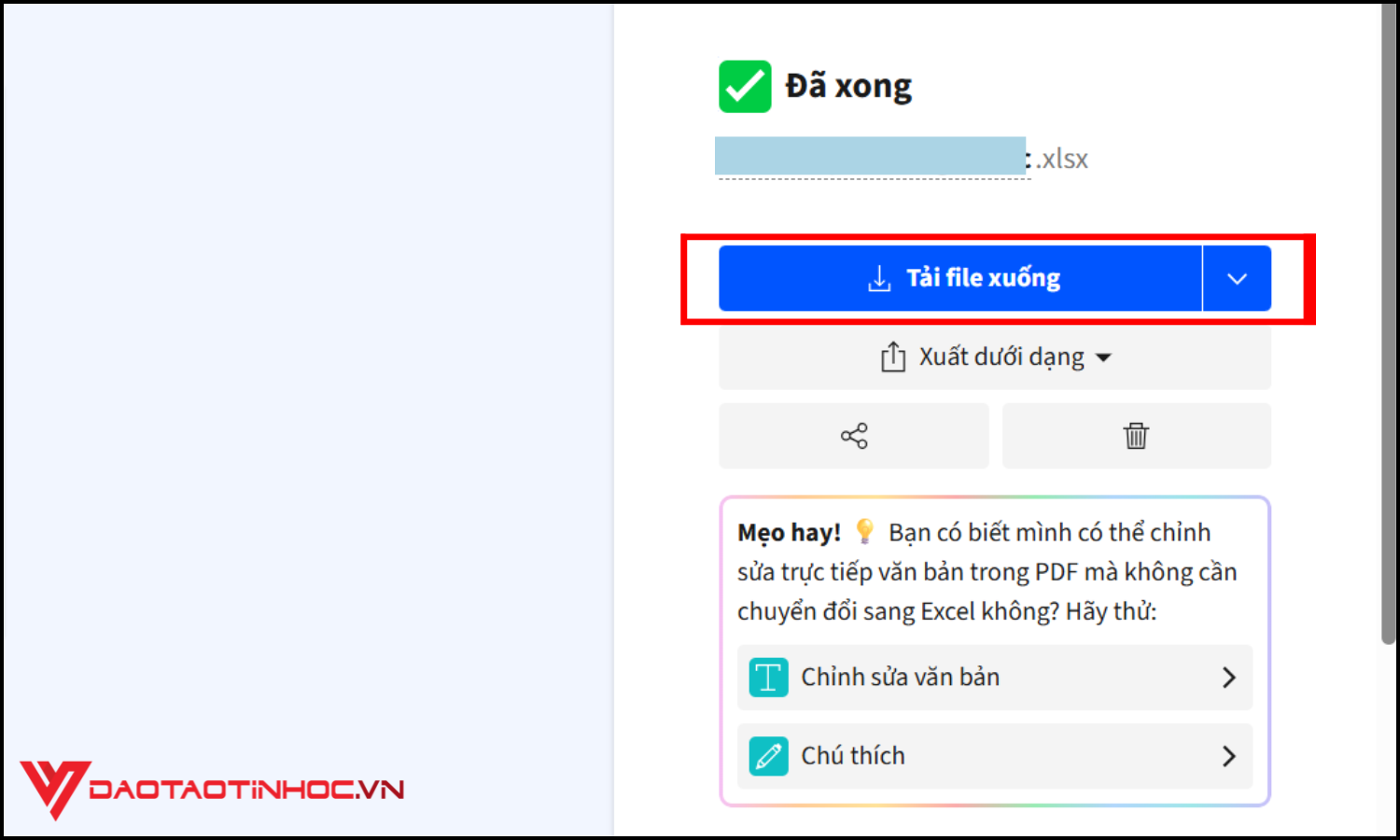 Chuyển đổi file PDF sang Excel bằng công cụ online bước 5