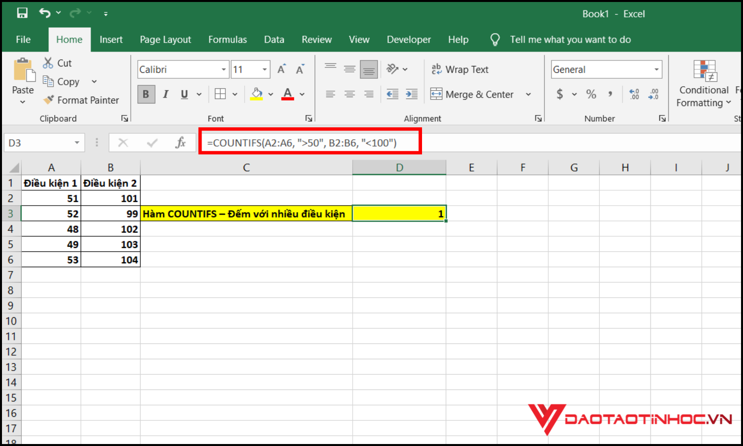 Hàm đếm trong Excel - Hàm COUNTIFS