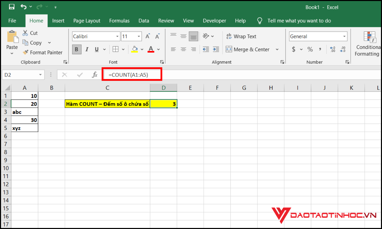 Hàm đếm trong Excel - Hàm COUNT