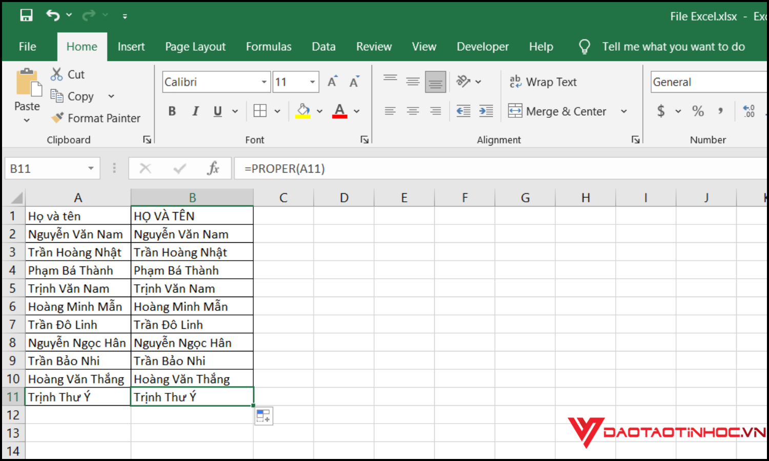 Cách chuyển chữ thường thành chữ hoa trong Excel bằng hàm Proper 2