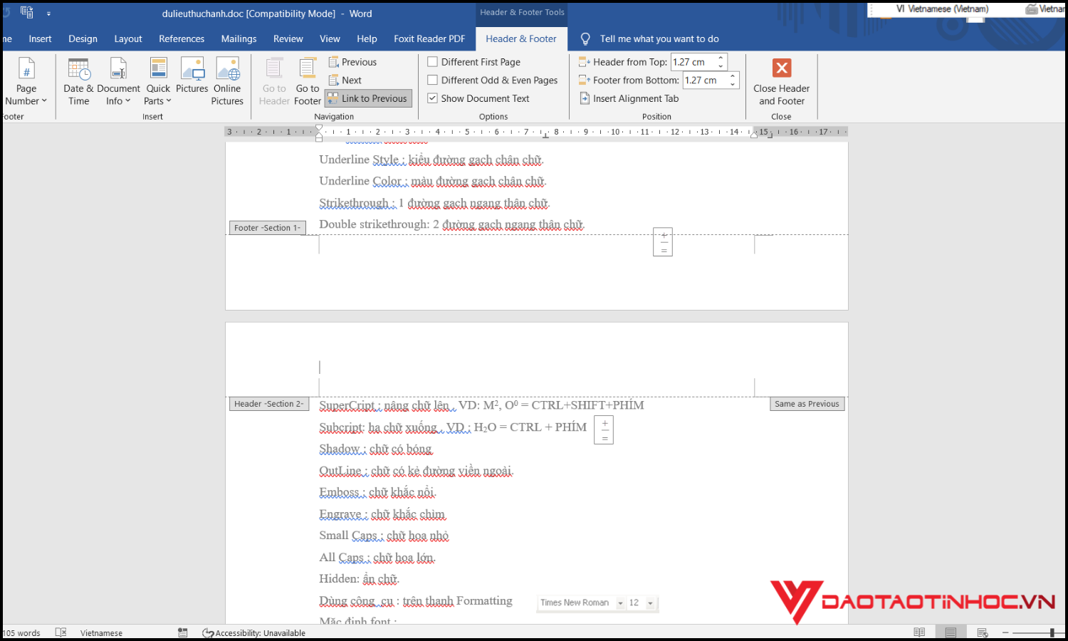 Cách đánh số trang trong Word từ trang bất kỳ bước 2