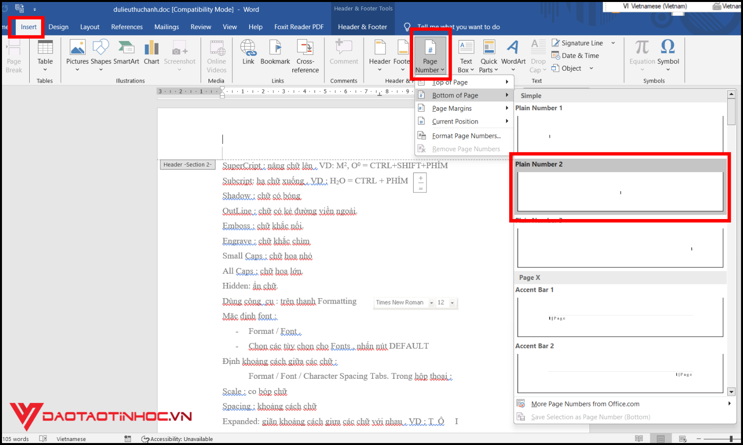 Cách đánh số trang trong Word từ trang bất kỳ bước 4