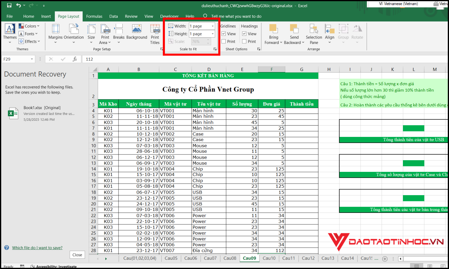 Cách in Excel vừa trang giấy A4 ngang bước 3