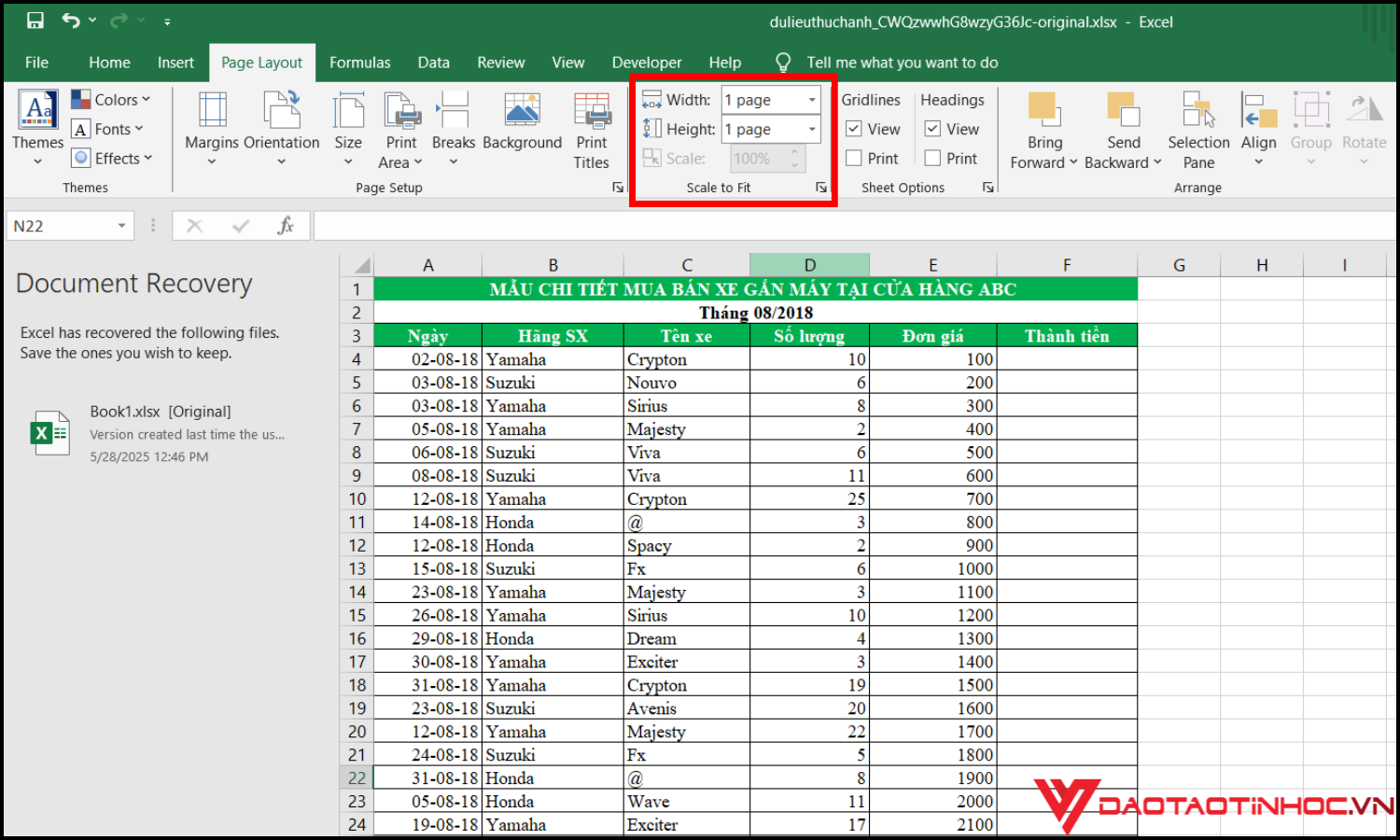 Cách in Excel vừa trang giấy A4 theo chiều dọc bước 4