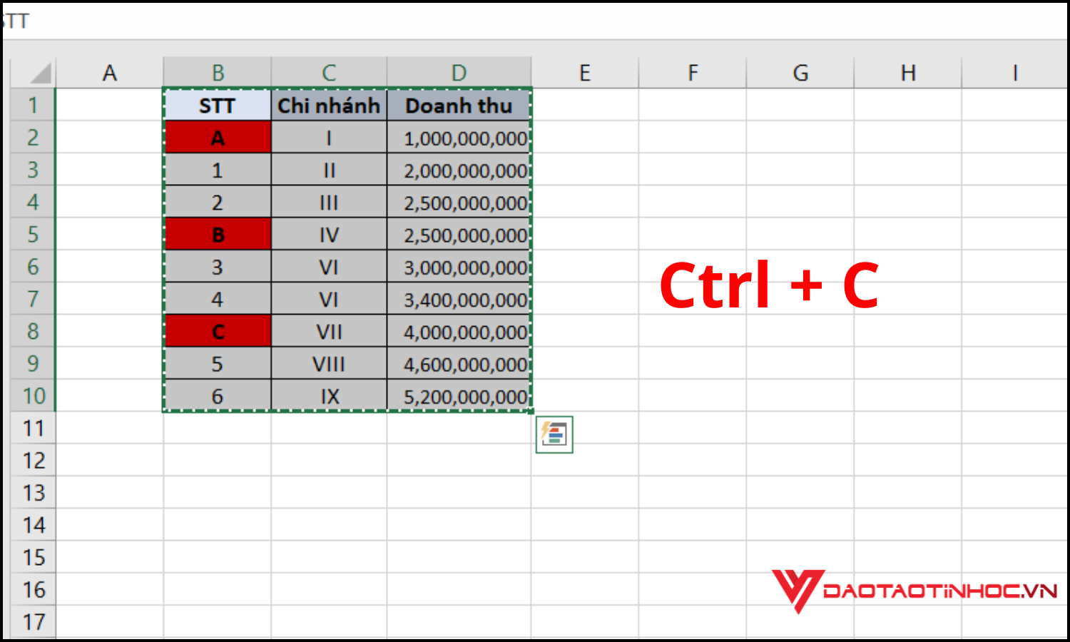 Chuyển Excel sang Word bằng Copy Paste bước 2