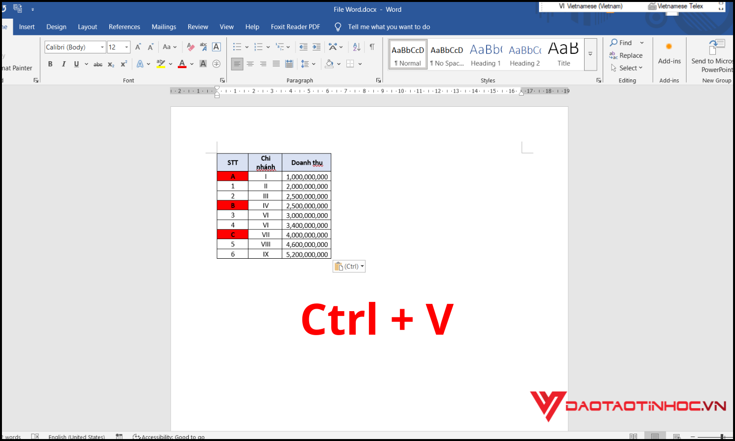 Chuyển Excel sang Word bằng Copy Paste bước 4