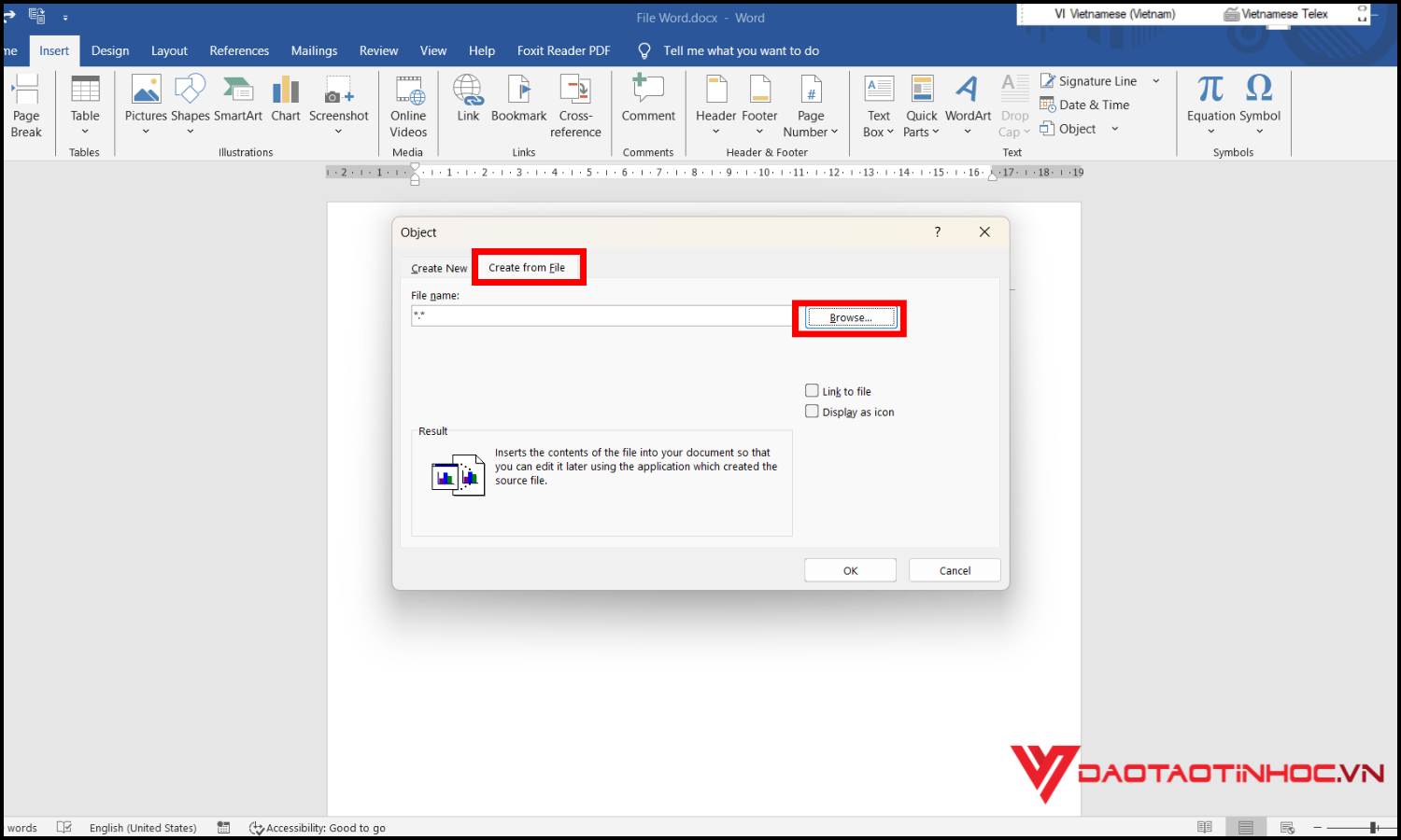 Chuyển Excel sang Word bằng Object bước 2