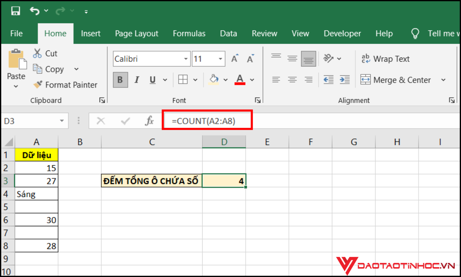 Hàm COUNT – Đếm ô chứa số trong Excel